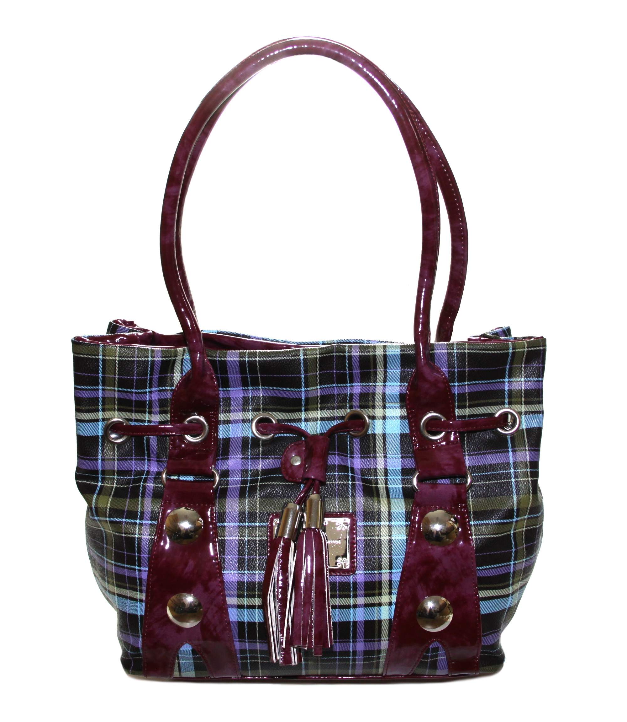 Claudia Canova Womens Large Purple Multicoloured Check Shoulder Bag ...